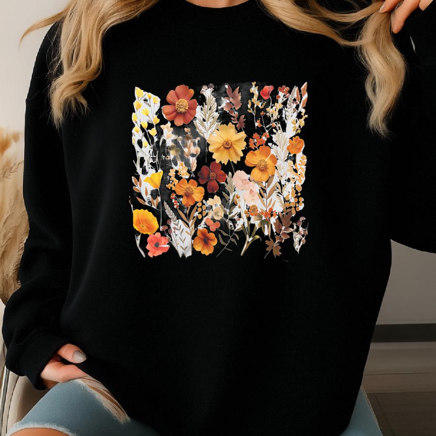Cottagecore Autumn Shirt Vintage Pressed Flowers Tshirt Fall Floral Botanical Thanksgiving Shirt Flower Lover Plant Lady Gift Sweatshirt