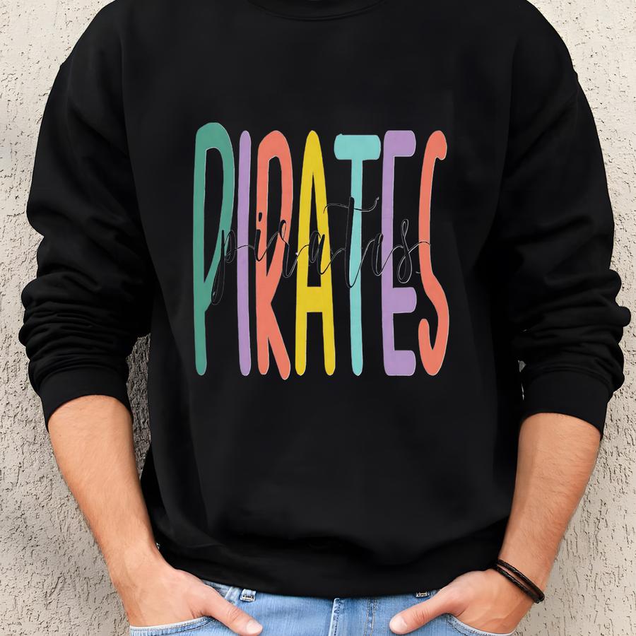 Pirates Mascot Crewneck Sweatshirt Colorful Retro Pirates Mascot Sweatshirt Back To School Sweatshirt Teacher Fan Apparel Mama Mascot Sweatshirt