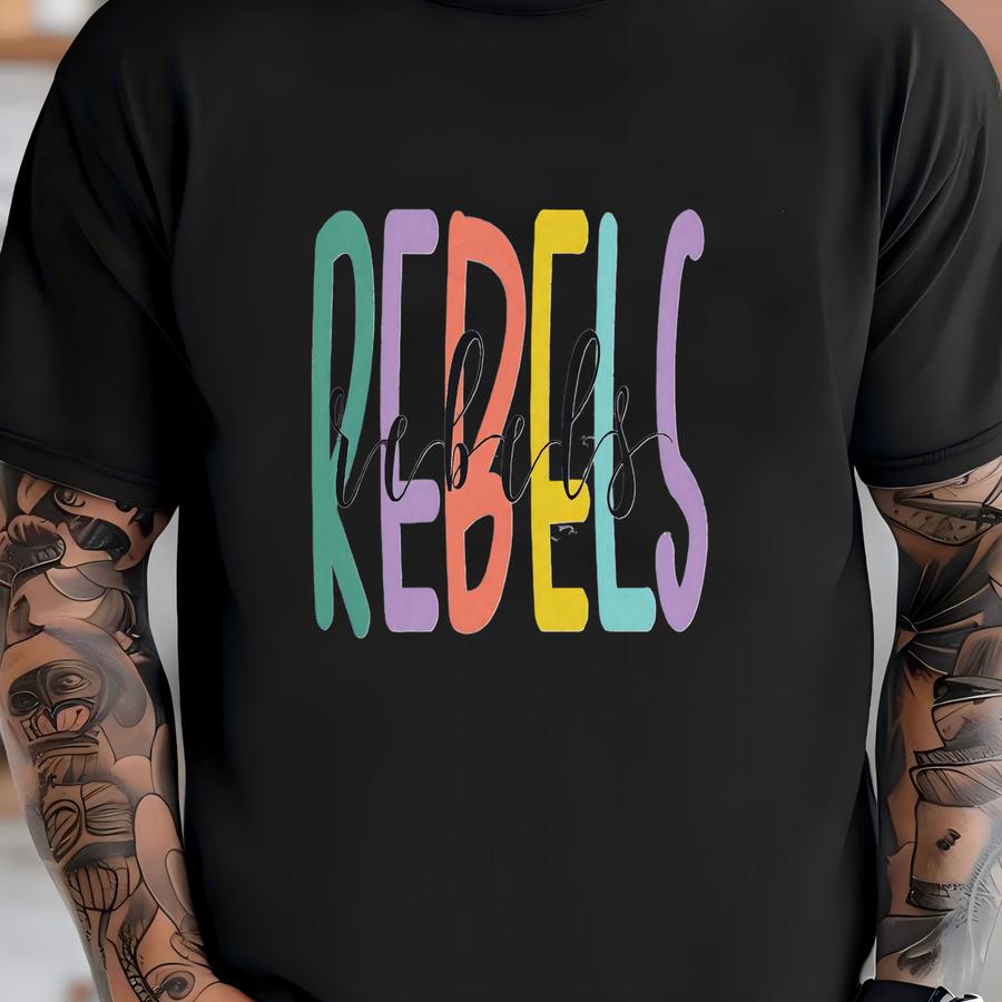 Rebels Mascot Crewneck Sweatshirt Colorful Retro Rebels Mascot Sweatshirt Back To School Sweatshirt Teacher Apparel Fan Apparel Mama Mascot T-shirt