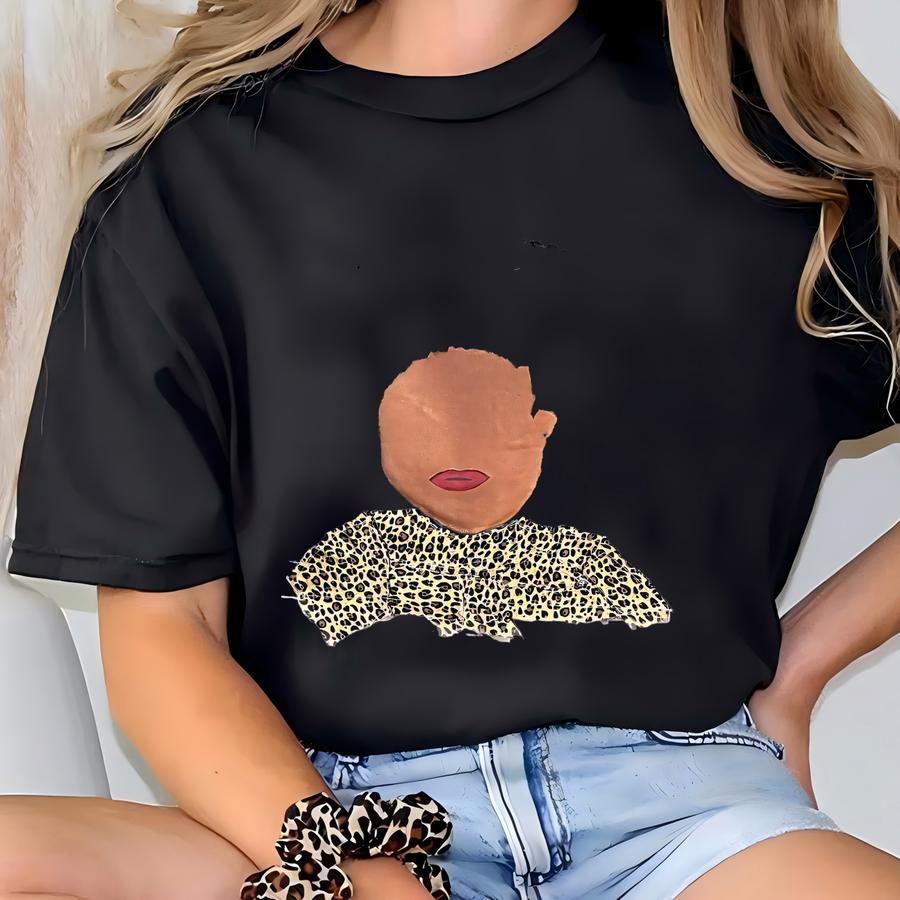 Custom Face Denim Jacket: Hand-painted Portrait, Leopard Print T-shirt