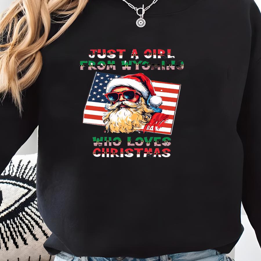 Santa Claus T-shirt Wyoming Xmas Shirt Christmas Gifts For Her Merry Christmas T Shirt Usa Christmas Tee Xmas Shirts Family Shirts For Women Sweatshirt