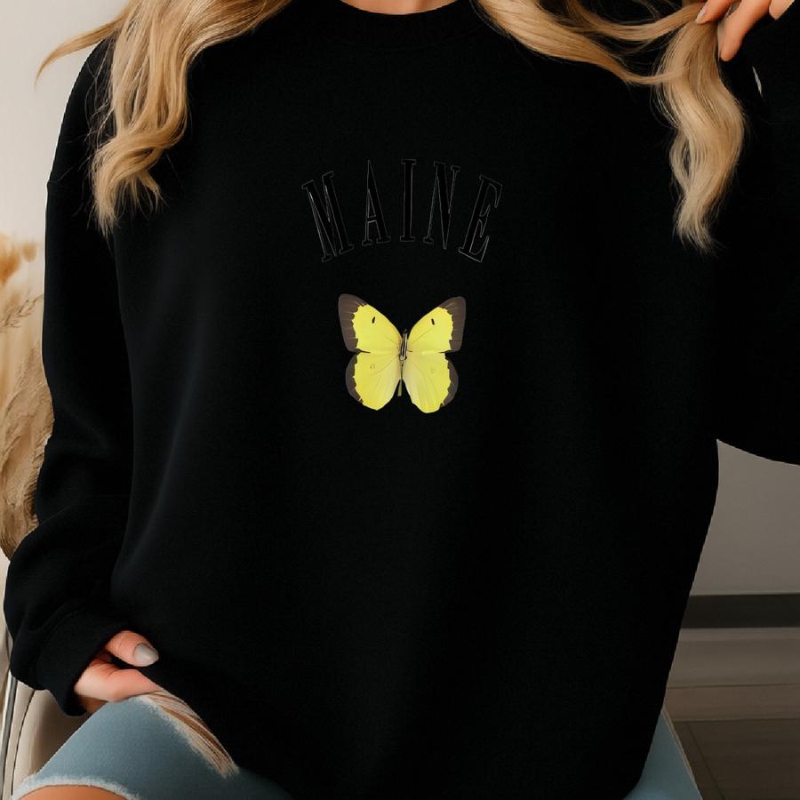 Maine State Butterfly Crewneck - Pink Edged Sulphur Sweatshirt