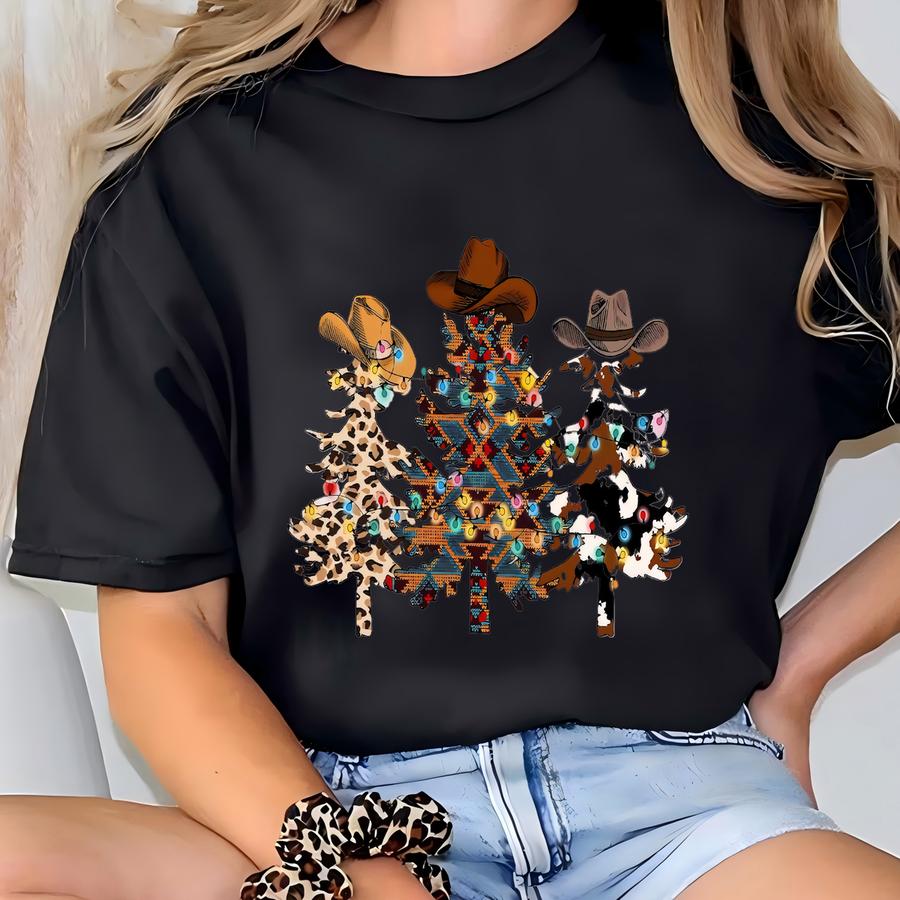 Christmas Western Cowboy Hat Tree Sweatshirt, Country Christmas Hoodie, Christmas Western Sweater, Christmas Farm Tee, Cowgirl Christmas Tee T-shirt