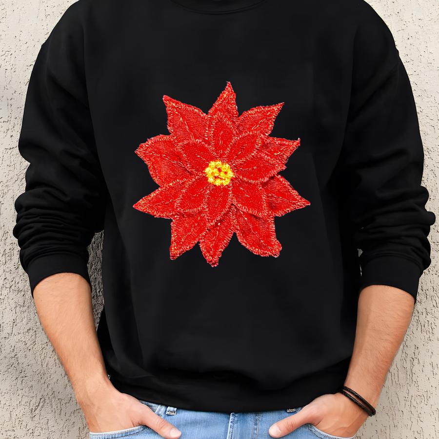 Poinsettia Applique Patch - Small Layered Christmas Flower Badge 1.75 Sweatshirt