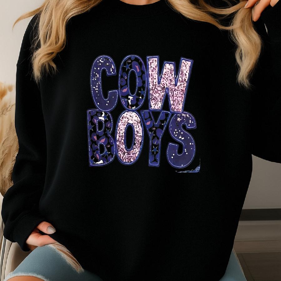 Cowboys Bleached Fce Sweater! Faux Glitter, , Leopard Printed Sweater Sweatshirt