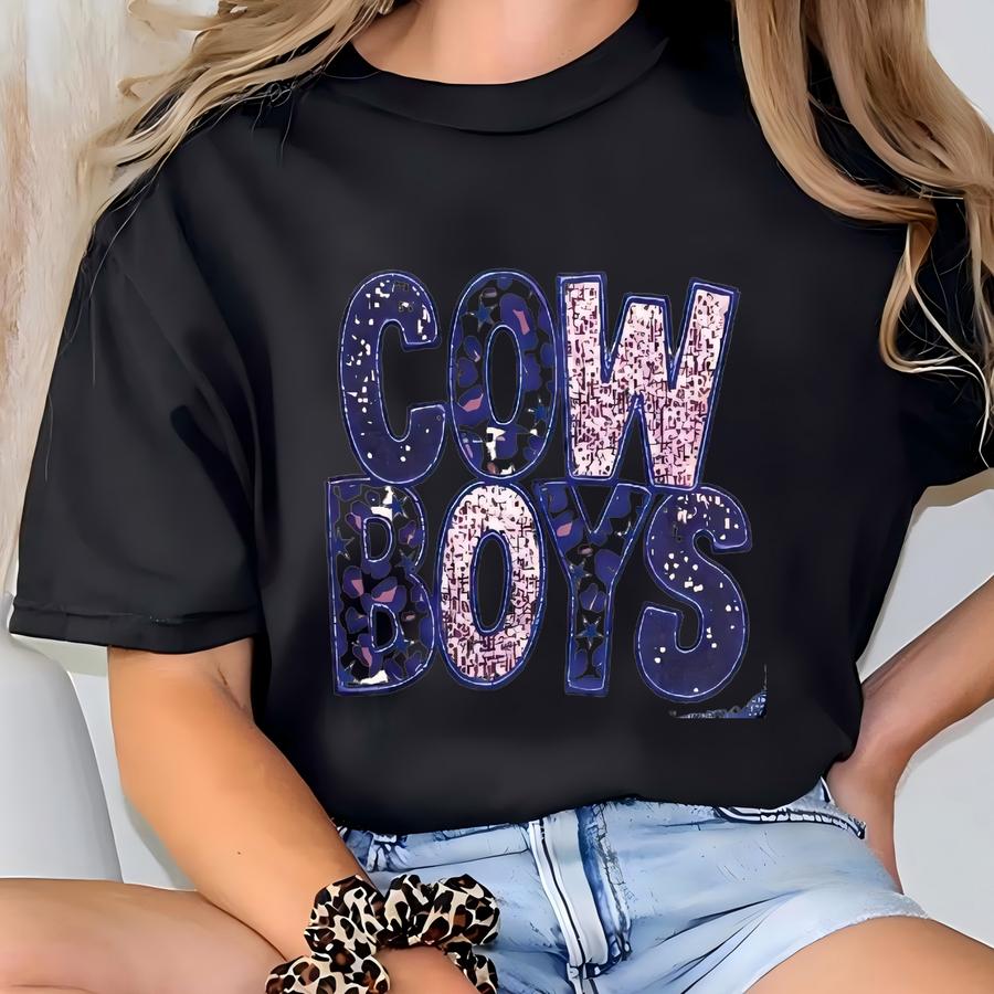 Cowboys Bleached Fce Sweater! Faux Glitter, , Leopard Printed Sweater T-shirt