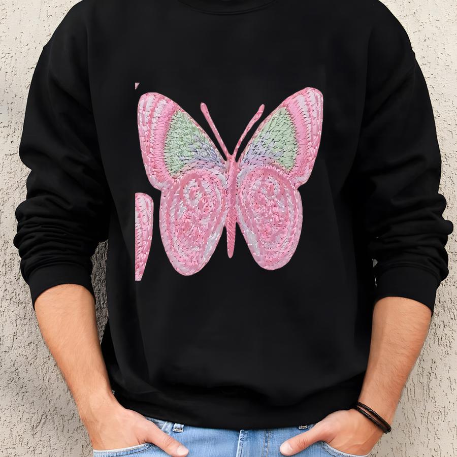 Pink Green Butterfly Applique Patch - Insect Bug 1-5/8 Sweatshirt