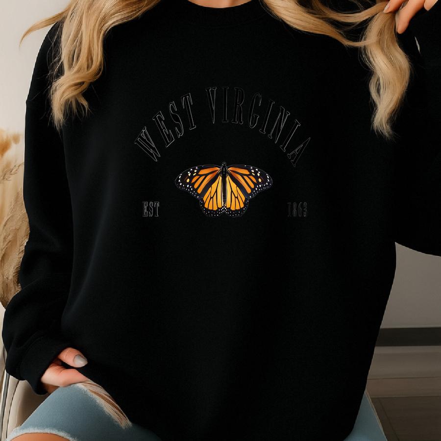 West Virginia State Butterfly Crewneck - Monarch Sweatshirt