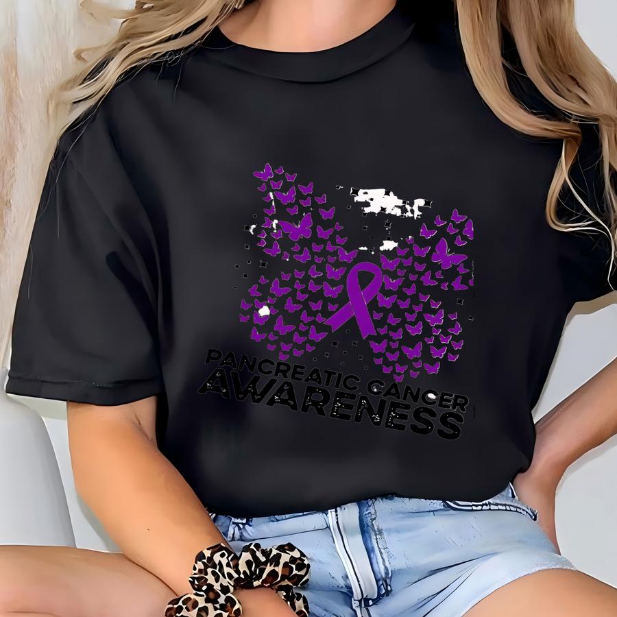 Pancreatic Cancer Awareness Shirt, Purple Ribbon Cancer Shirt, Purple Butterfly Awareness Shirt, Cancer Warrior Gift, Cancer Survivor Shirt T-shirt