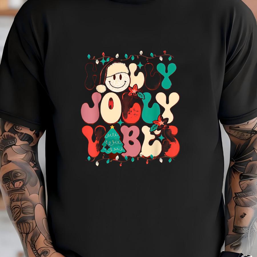 Holly Jolly Vibes Christmas Sweatshirt: Face Holiday Tee T-shirt