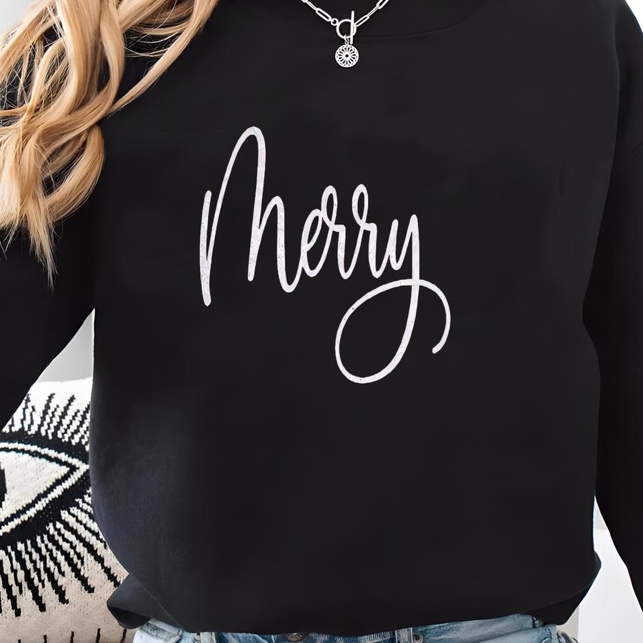 Merry Shirt, Christmas Glitter Shirt, Womens Christmas Shirt, Christmas Outfit, Womens Christmas Shirt, Christmas Sweatshirt, Sparkle Shirts Sweatshirt