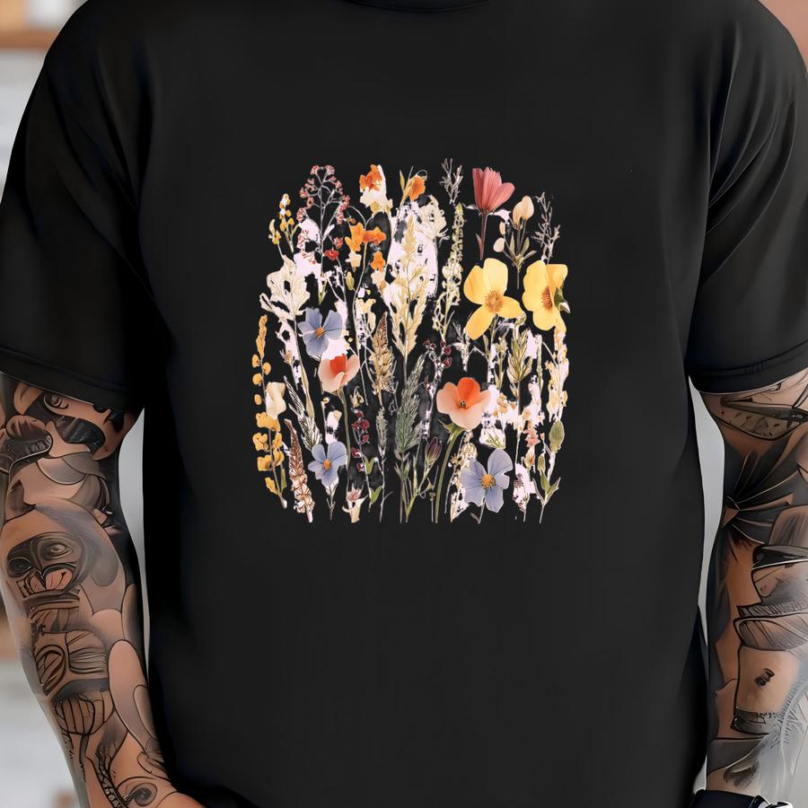 Boho Cottagecore Hoodie, Vintage Pressed Wildlowers Sweatshirt, Aesthetic Botanical Floral Pullover, Fairycore Oversized Flowers Crewneck T-shirt