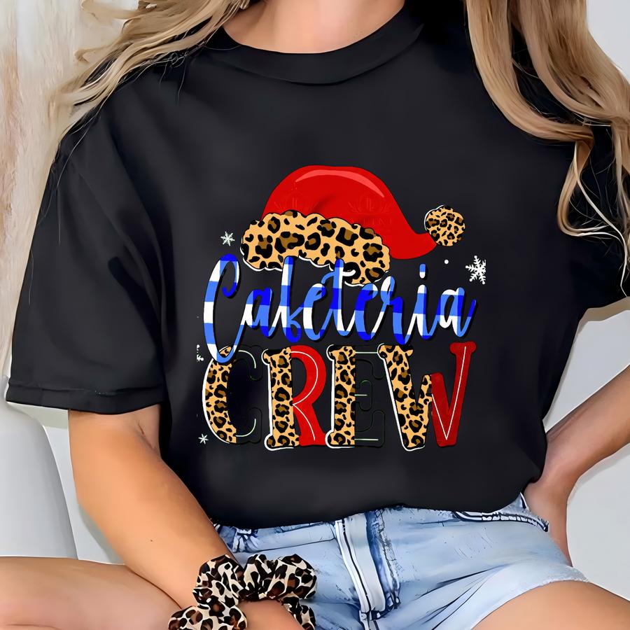 Cafeteria Crew Leopard Santa Hat Design. Instant Download. Shirt Design, Sublimation, Svg Png. Christmas Shirt, Lunch Lady, Cafeteria Shirt T-shirt