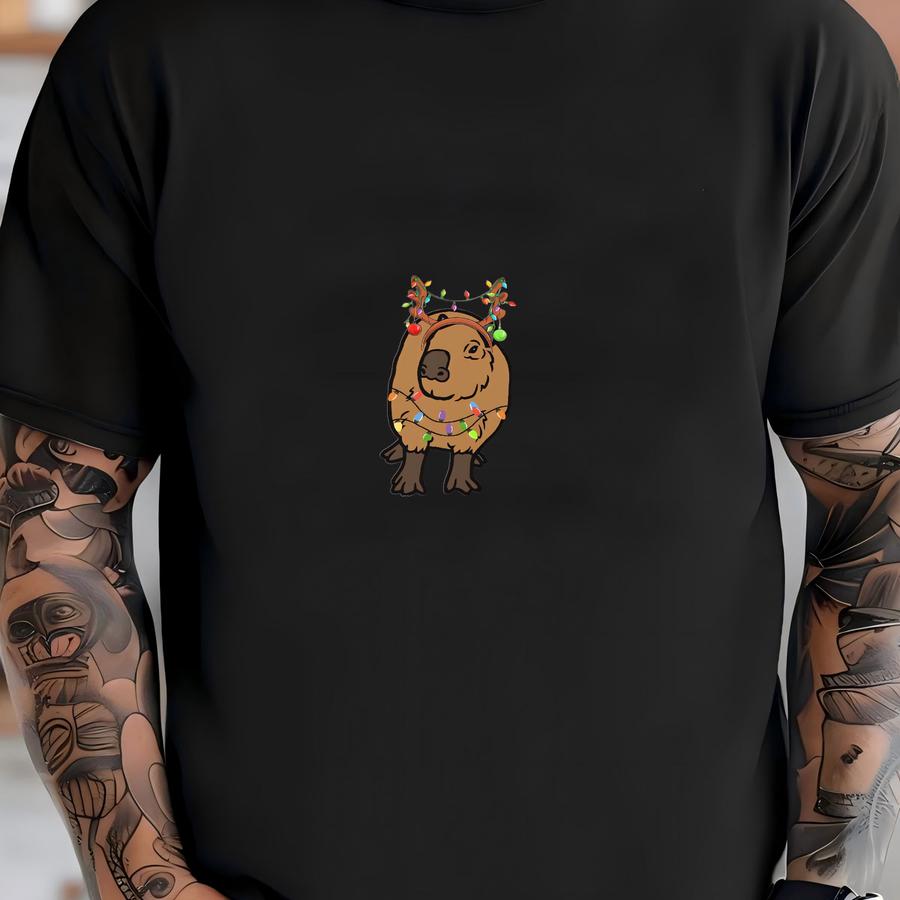 Capybara Ugly Christmas Sweatshirt, Capybara Santa Xmas Lights Sweater, Capybara Lover Gift, Christmas Animals Shirt, Animal Ugly Christmas T-shirt