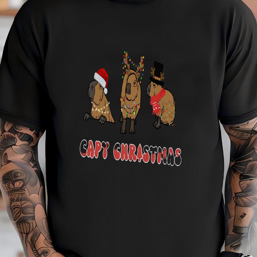 Capybara Christmas Sweatshirt, Capy Holidays Santa Xmas Lights Sweater, Capybara Lover Gift, Christmas Animals Shirt, Animal Ugly Christmas T-shirt