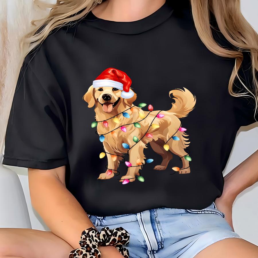 Christmas Golden Retriever Sweater, Happy New Year Dog Hoodie, Christmas Lights, Christmas Dog Sweatshirt, Golden Mom, Gift For Dog Lover T-shirt