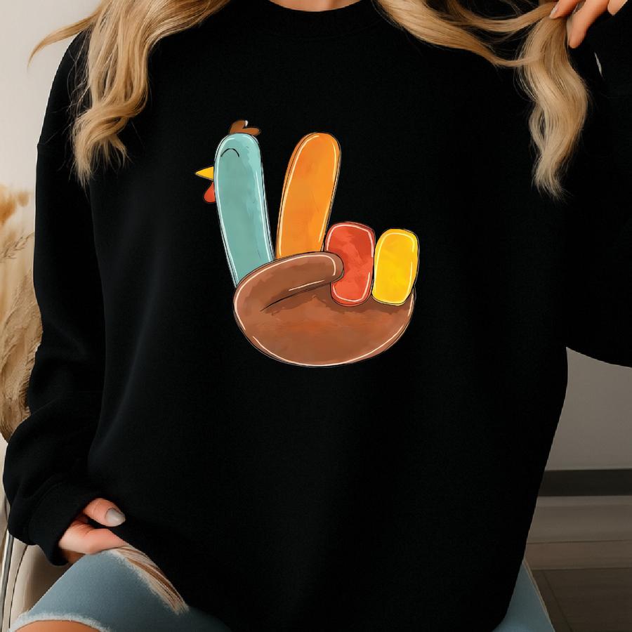 Peace Sign Turkey Sweatshirt: Funny Thanksgiving Fall Graphic Sweatshirt