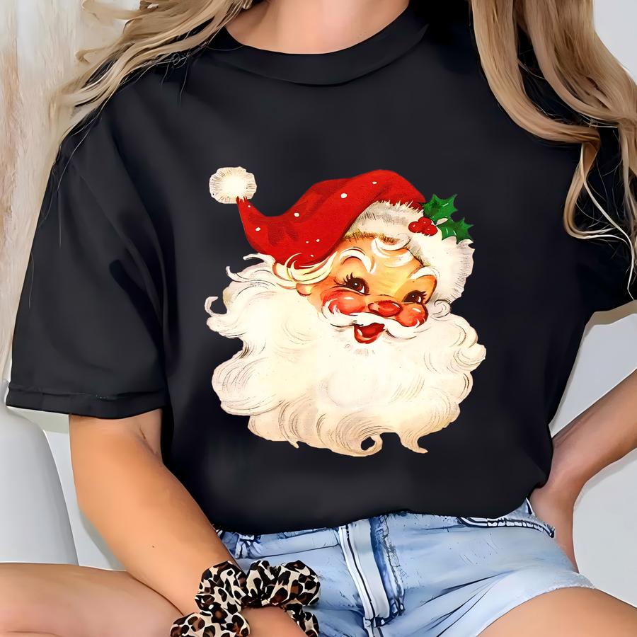 Retro Santa Sweater,vintage Santa Christmas Sweatshirt,retro Santa Claus Shirt,womens Christmas Tee,holiday Clothing Women,chrıstmas Famıly T-shirt