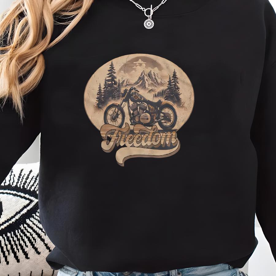 Vintage Vibe Motorcycle, Embrace The Freedom Tee, Road Trip, Retro Design Sweatshirt