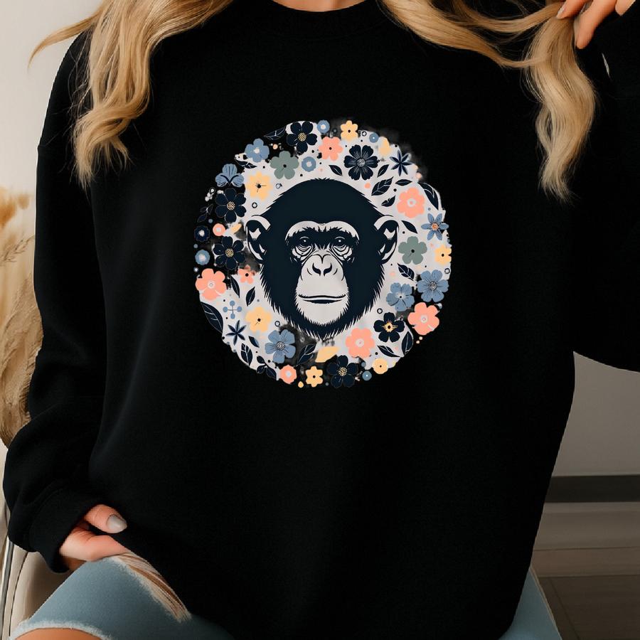 Chimpanzee Shirt. Chimpanzee Gift. Floral T-shirt. Flower Shirt. Monkey Shirt. Primate Shirt. Ape Lover Tee. Monkey Lover Tee. Ape #fc185 Sweatshirt