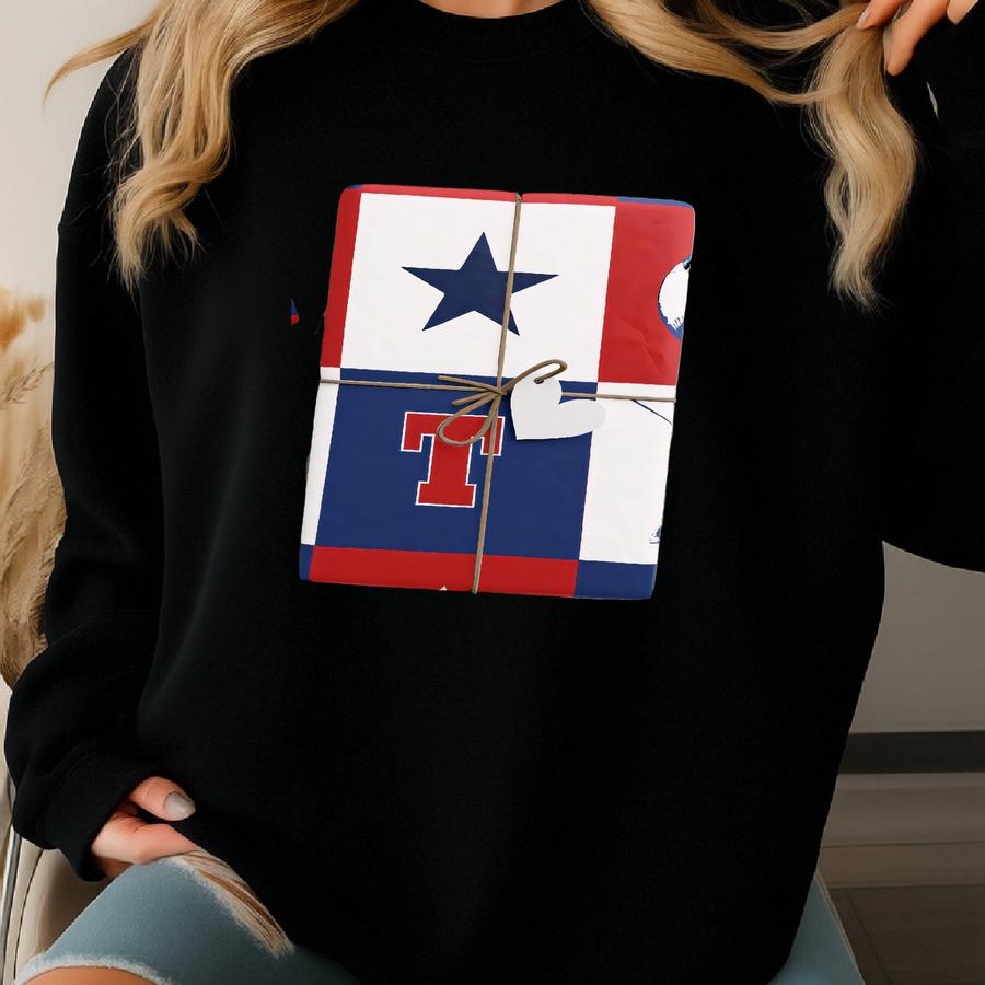 Texas Baseball Wrapping Paper, Blue And Red Sweatshirt