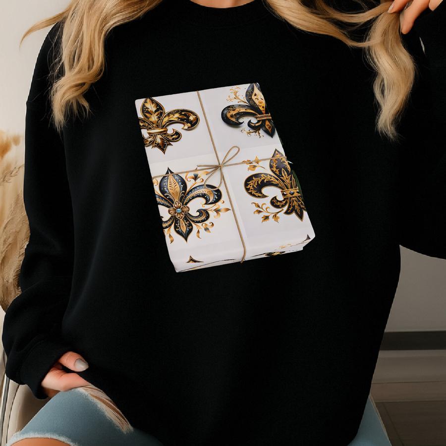 New Orleans Wrapping Paper, Fleur De Lis, Louisiana Football Gift, Black And Gold Sweatshirt