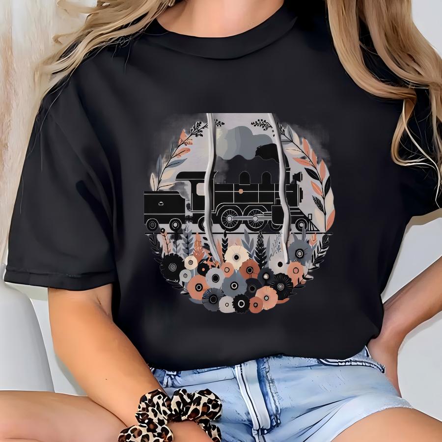 Train Hoodie. Train Gift. Flower Hoodie. Floral Hoodie. Locomotive Gift. Model Train Gift. Train Lover Gift. Train Collector #fc218 T-shirt