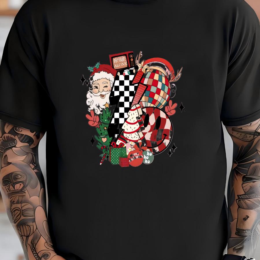 Retro Checkered Christmas Sweatshirt: Unisex Vintage Crewneck T-shirt