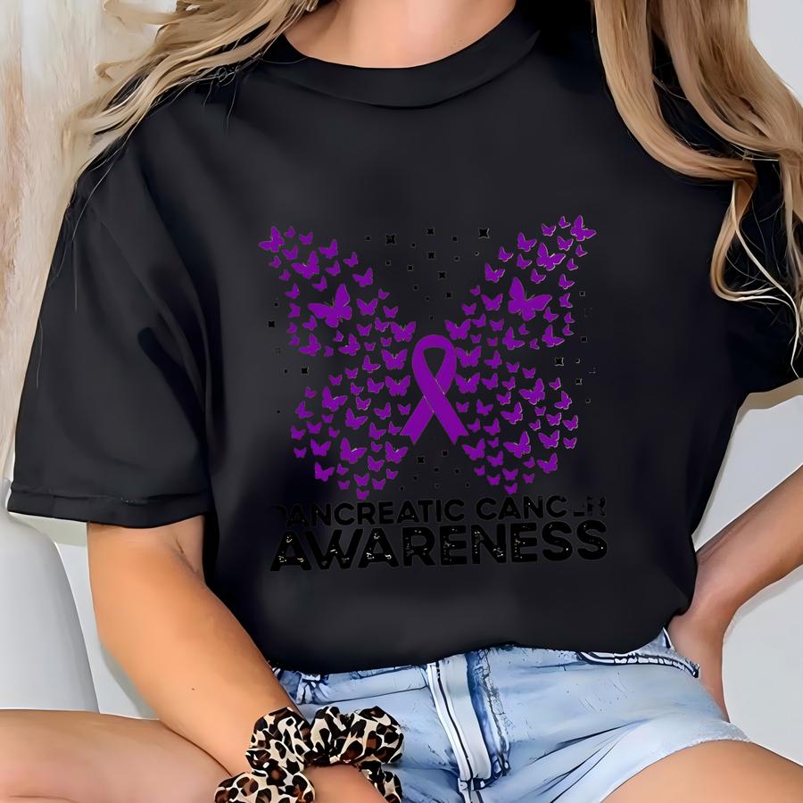 Pancreatic Cancer Awareness Sweatshirt, Pancreatic Cancer Butterfly Sweat,purple Ribbon Sweatshirt,pancreatic Cancer Support,pancreatic Gift T-shirt