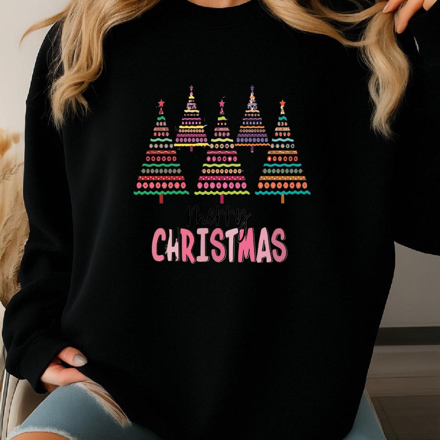 Pink Tree Christmas Sweatshirt, Merry Christmas Sweatshirt, Cute Christmas Crewneck, Christmas Tree Sweatshirt, Holiday Sweatshirt For Women Sweatshirt