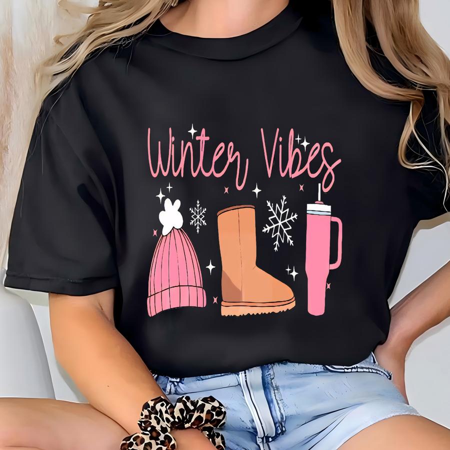 Winter Vibes Sweatshirt, Cozy Sweatshirt, Cute Winter Sweater, Holiday Sweatshirt, Winter Clothing, Coffee Lover Gift, Cute Snow Sweatshirt T-shirt