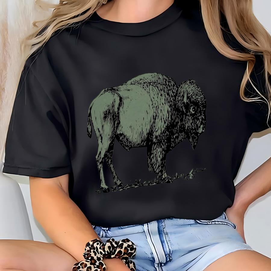 Graphic Buffalo Hooded Sweatshirt, Bison Hoodie T-shirt