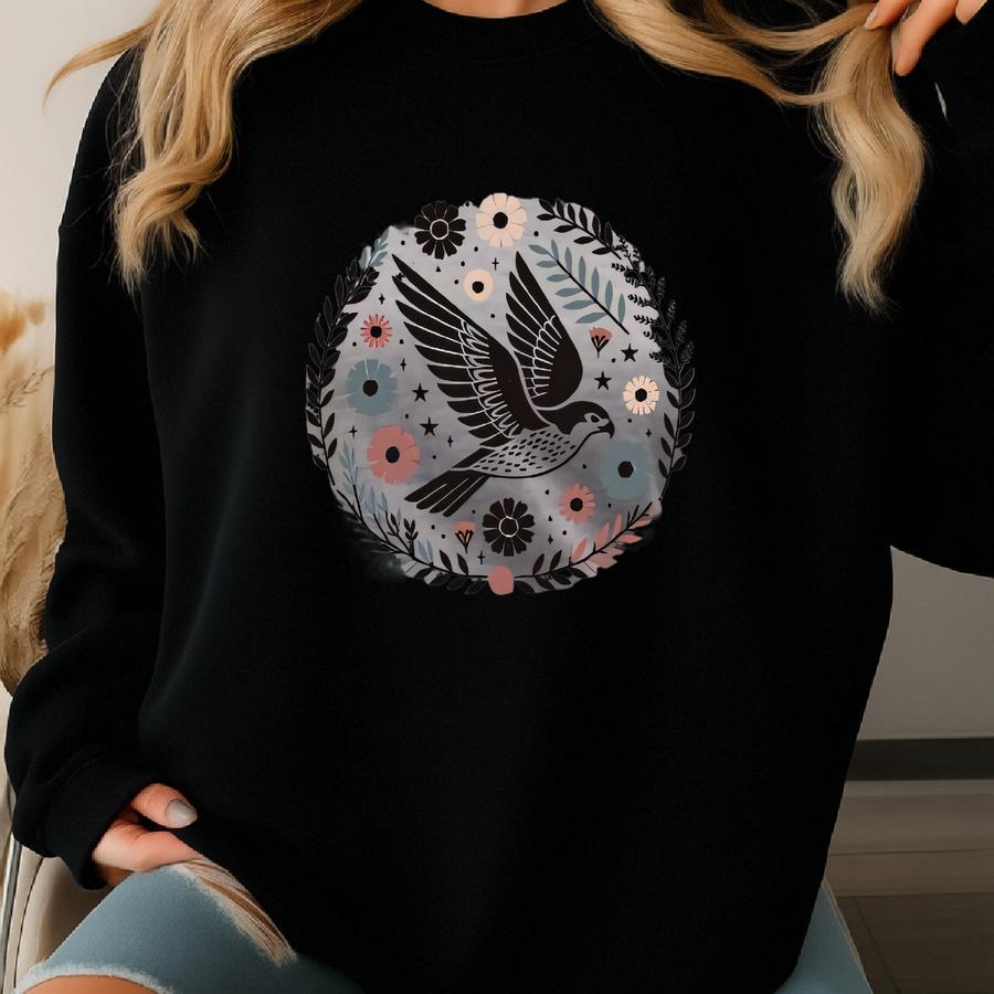 Falcon Shirt. Falcon Gift. Floral Shirt. Flower Tee. Bird T-shirt. Birdwatcher Gift. Raptor Shirt. Falconer Tee. Falconer Gift #fc253 Sweatshirt