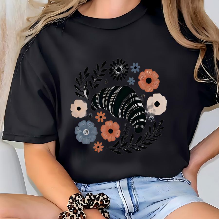 Croissant Sweater. Croissant Gift. Floral Sweater. Flower Crewneck. Bakery Sweater. Pastry Chef Gift. Pastry Lover Gift. Baker #fc131 T-shirt