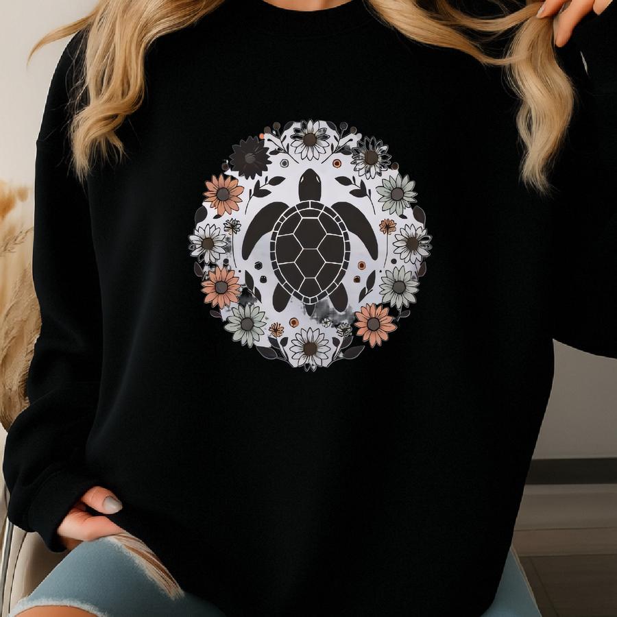 Turtle Sweater. Turtle Gift. Floral Sweater. Flower Crewneck. Turtle Crewneck. Turtle Lover Gift. Turtle Owner Gift. Sea Turtle Sweater Sweatshirt