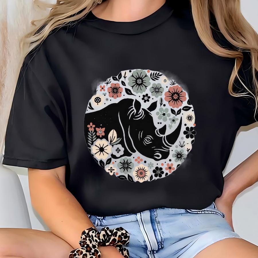 Rhino Shirt. Rhino Hoodie. Floral Shirt. Flower Tee. Rhino Lover Tee. Rhino Gift. Animal Shirt. Wildlife Tee. Safari Shirt. Rhino Save T-shirt