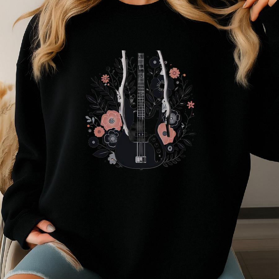Bass Guitar Hoodie. Bass Player Gift. Floral Hoodie. Flower Hoodie. Bassist Sweatshirt. Bass Guitar Gift. Musician Hoodie. Musician #fc895 Sweatshirt