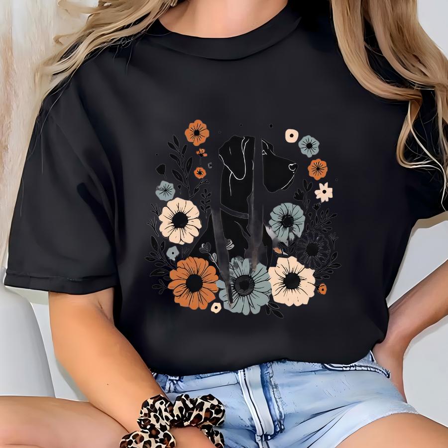 Great Dane Hoodie. Great Dane Gift. Floral Hoodie. Flower Hoodie. Dog Hoodie. Dog Lover Sweatshirt. Dog Owner Gift. Large Dog #fc02 T-shirt