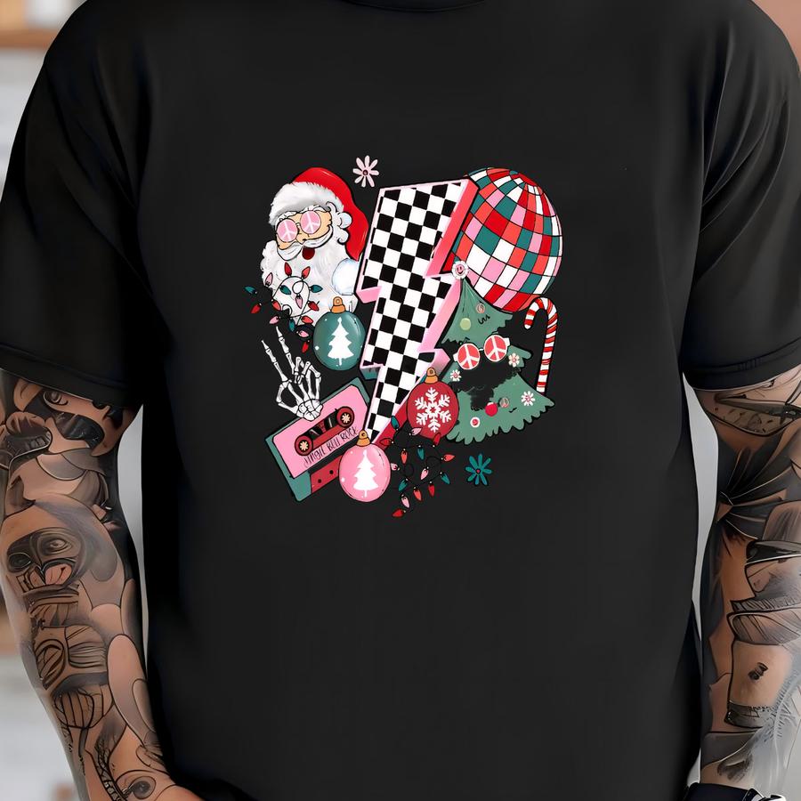 Retro Christmas Sweatshirt: Checkered Santa Unisex Crewneck T-shirt