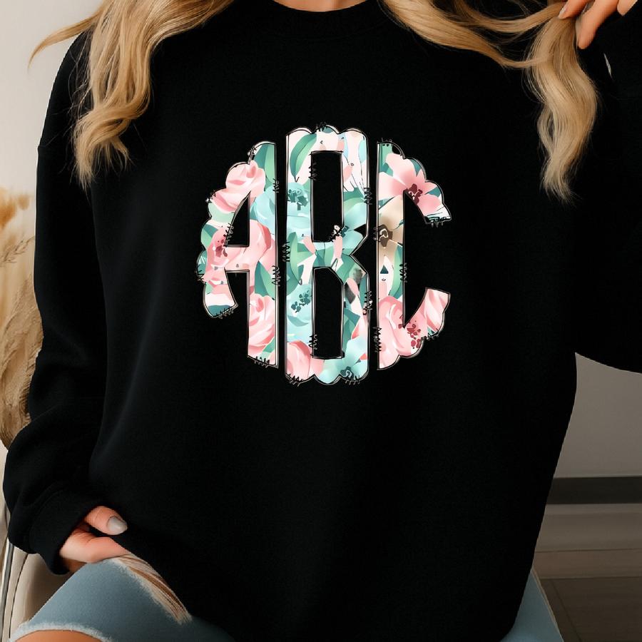 Custom Monogrammed Shirt, Flower Monogrammed Sweatshirt, Personalized Sweater, Gifts For Her, Cheetah Monogrammed Shirt Sweatshirt