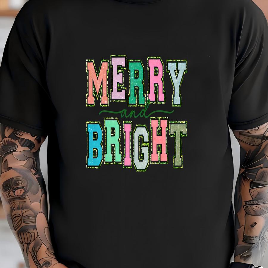 Merry And Bright Glitter Sweatshirt/hoodie/hoodie/long Sve/-adult Or Youth-unisex Fit T-shirt