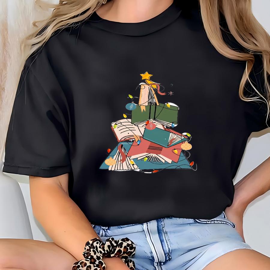 Christmas Book Tree Shirt, Christmas Gift Hoodie, Book Lovers Christmas Gift,bookworm Christmas Shirt,gift For Teachers,school Christmas T-shirt