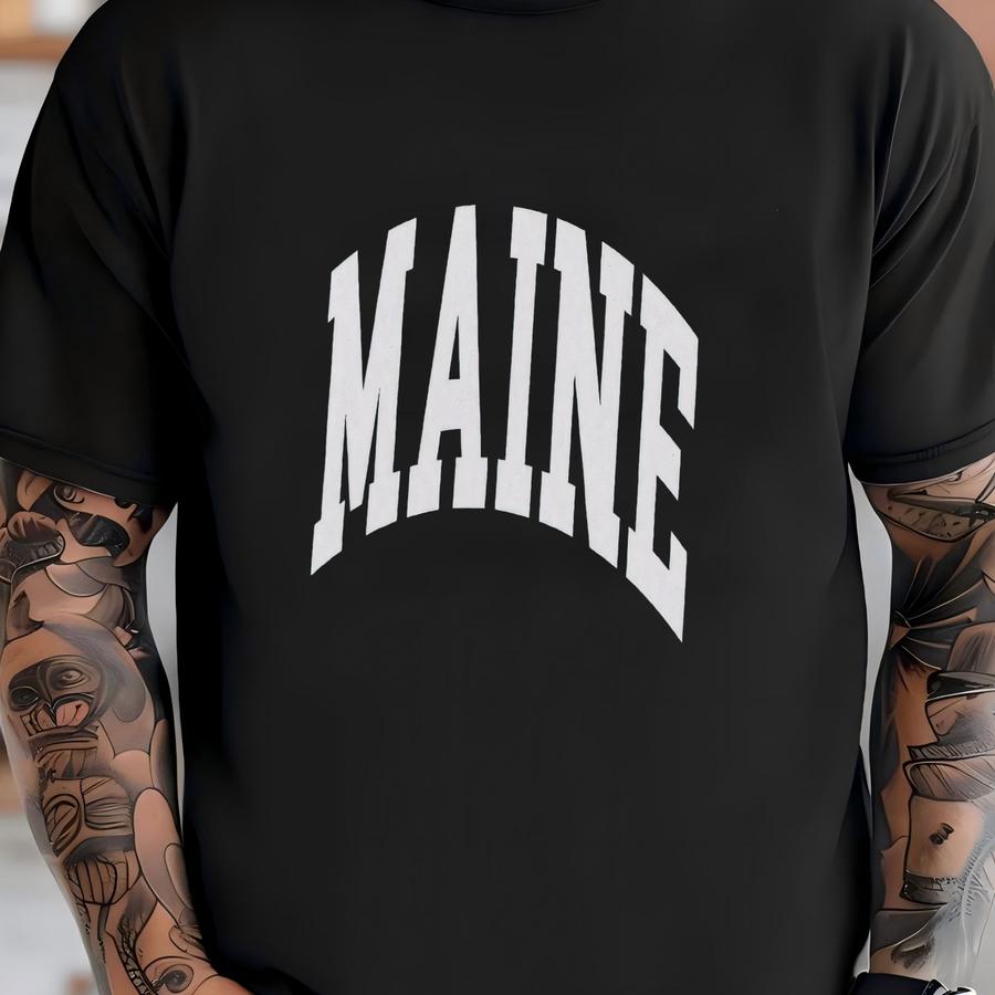 Maine ® Sweatshirt Vintage Washed Maine Sweatshirt Garment-dyed Colors Minimalist Unisex Maine Crewneck Sweatshirt T-shirt