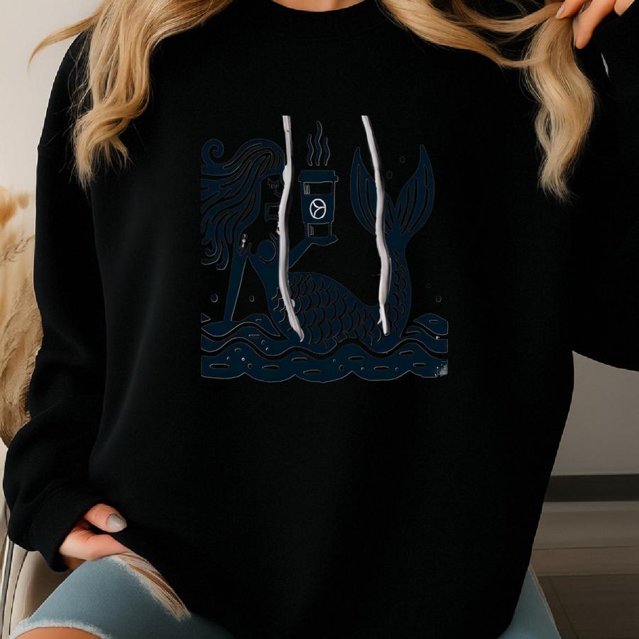 Mermaid Hoodie. Coffee Mermaid. Mermaid Gift. Coffee Lover Gift. Mermaid Sweatshirt. Coffee Sweatshirt. Unique Hoodie. Mermaid Theme Sweatshirt