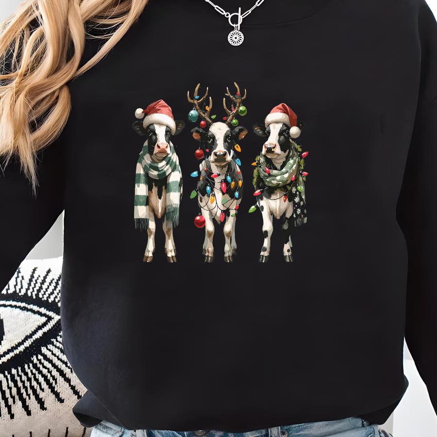Cow Christmas Sweatshirt, Farm Christmas Shirt, Cow Lover Gift, Christmas Cow Sweater, Christmas Crewneck, Womens Christmas Shirt,cow Tshirt Sweatshirt