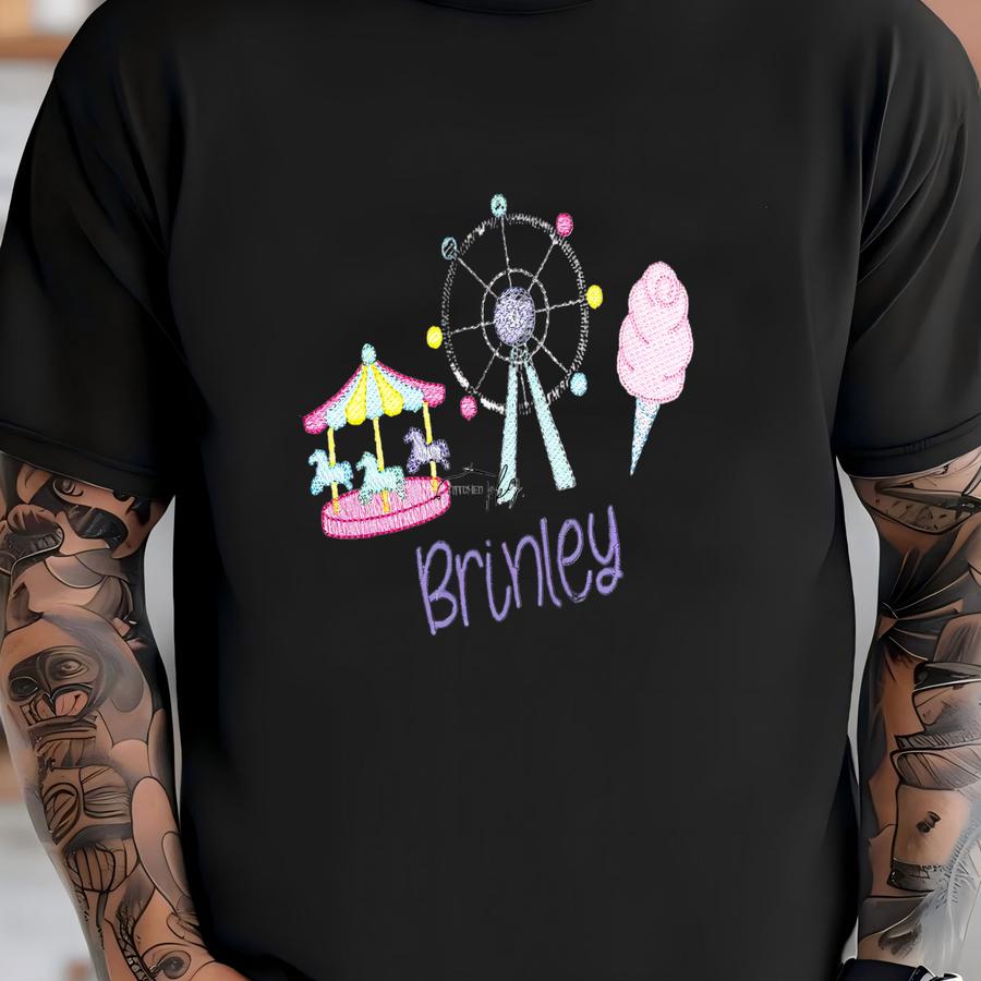 Carnival Trio Tee - Birthday Party Theme - Event Outfit - Personalized Name - Carousel - Ferris Wheel - Cotton Candy - Girl's T-shirt