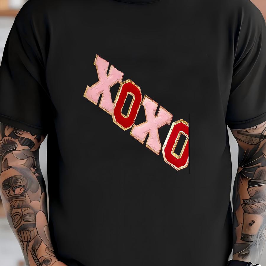 Xoxo Valentines Day Chenille Patch Heart Sves Sweatshirt Valentines Pink Love T-shirt