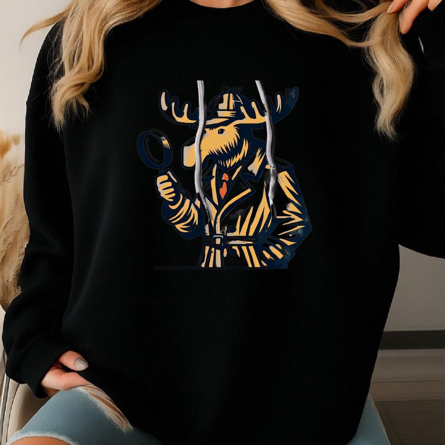 Moose Hoodie. Moose Gift. Detective Moose. Animal Hoodie. Funny Moose Gift. Nature Sweatshirt. Unique Moose Gift. Forest Animal Top Sweatshirt