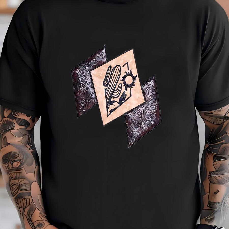 Desert Scene Applique Shirt, Desert, Cactus, Women's Gift, Western Shirt, Western, Tooled Leather, Girl Gift, Cowboy Shirt T-shirt