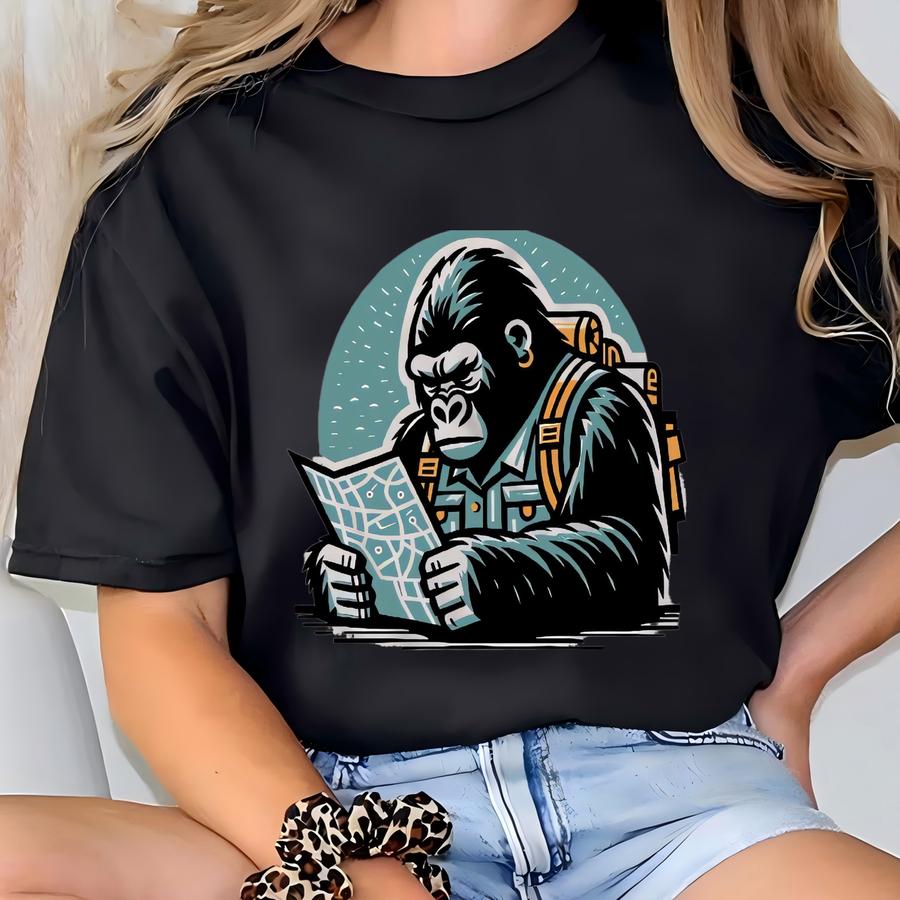 Gorilla Shirt. Gorilla Gift. Jungle Hoodie. Jungle Gift. Explorer Shirt. Explorer Gift. Map Reader Shirt. Adventure Tee. Adventure Gift T-shirt